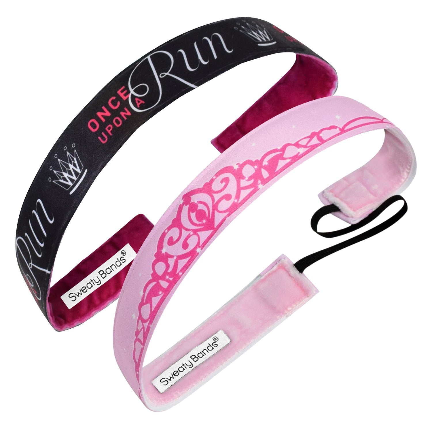 2 Pack | Crown Me Pink | Once Upon a Run | 1 Inch Sweaty Bands Non Slip Headband