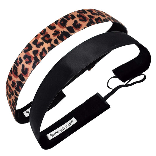 2 Pack | Get Wild Brown | Wicked Black | 1 Inch Sweaty Bands Non Slip Headband