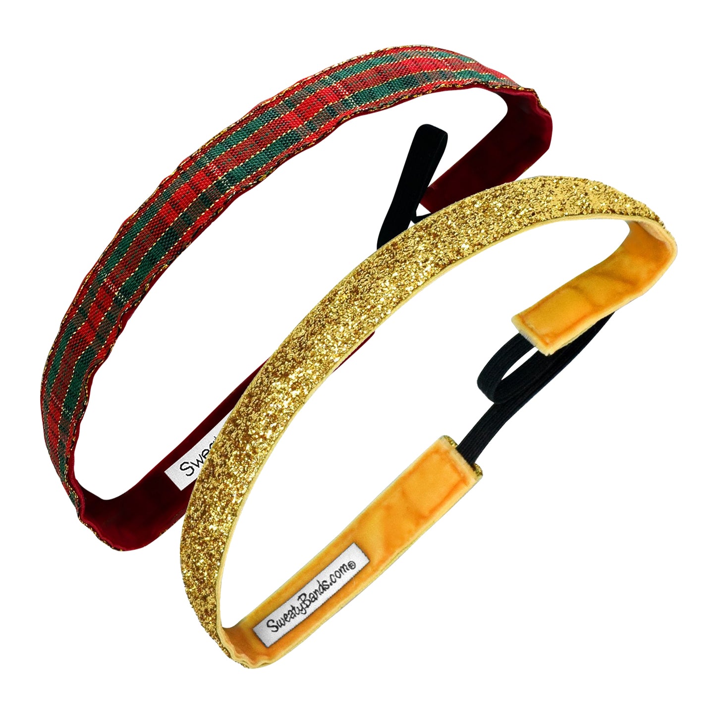 2 Pack | Holiday | Christmas Wrap It Up | Viva Diva Gold | 5/8 Inch Sweaty Bands Non Slip Headband