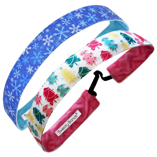 2 Pack | Holiday | Winter Wonderland | Rockin' Around the Christmas Tree | 1 Inch Sweaty Bands Non Slip Headband