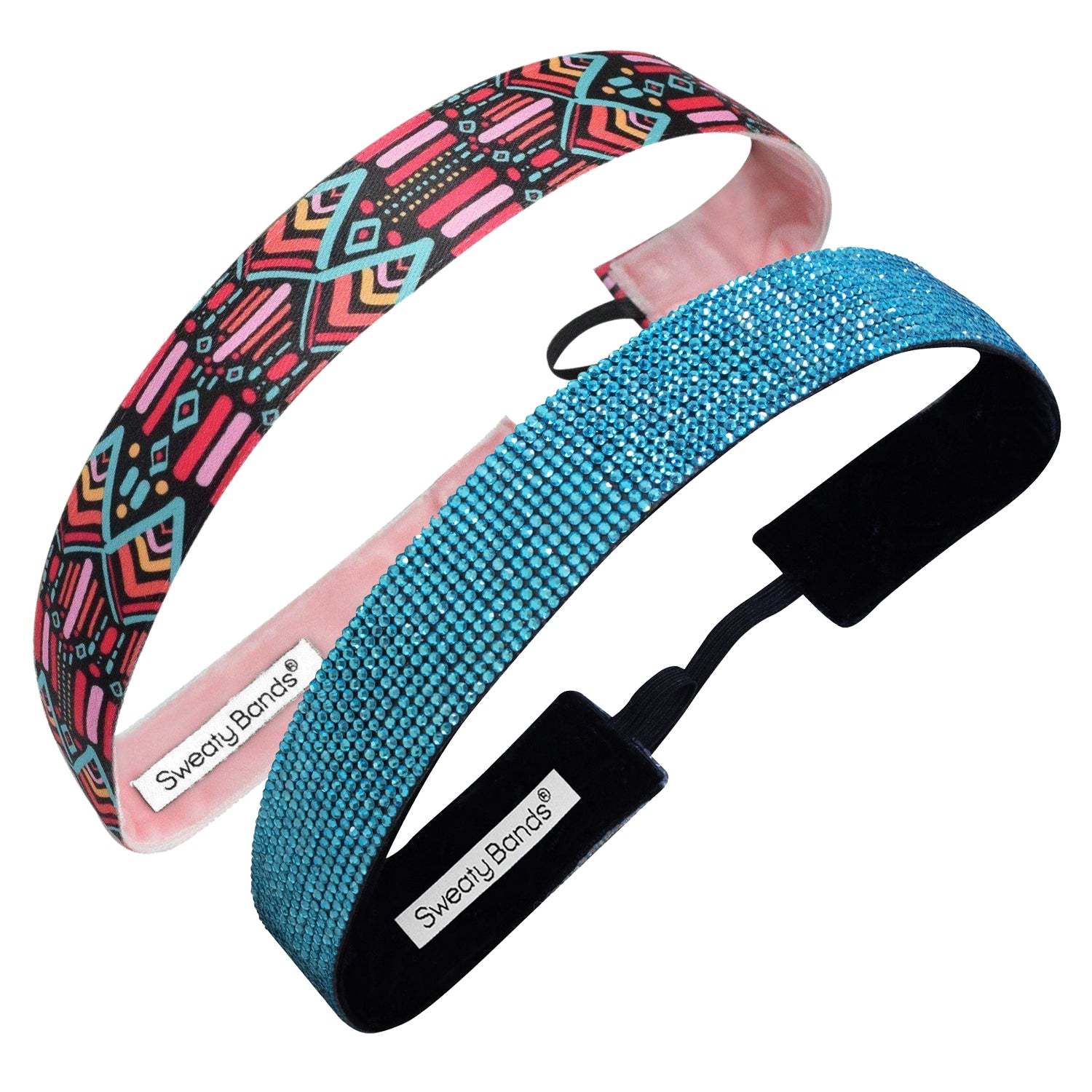 2 Pack | Light Speed | Glitterati Aqua | 1 Inch Sweaty Bands Non Slip Headband