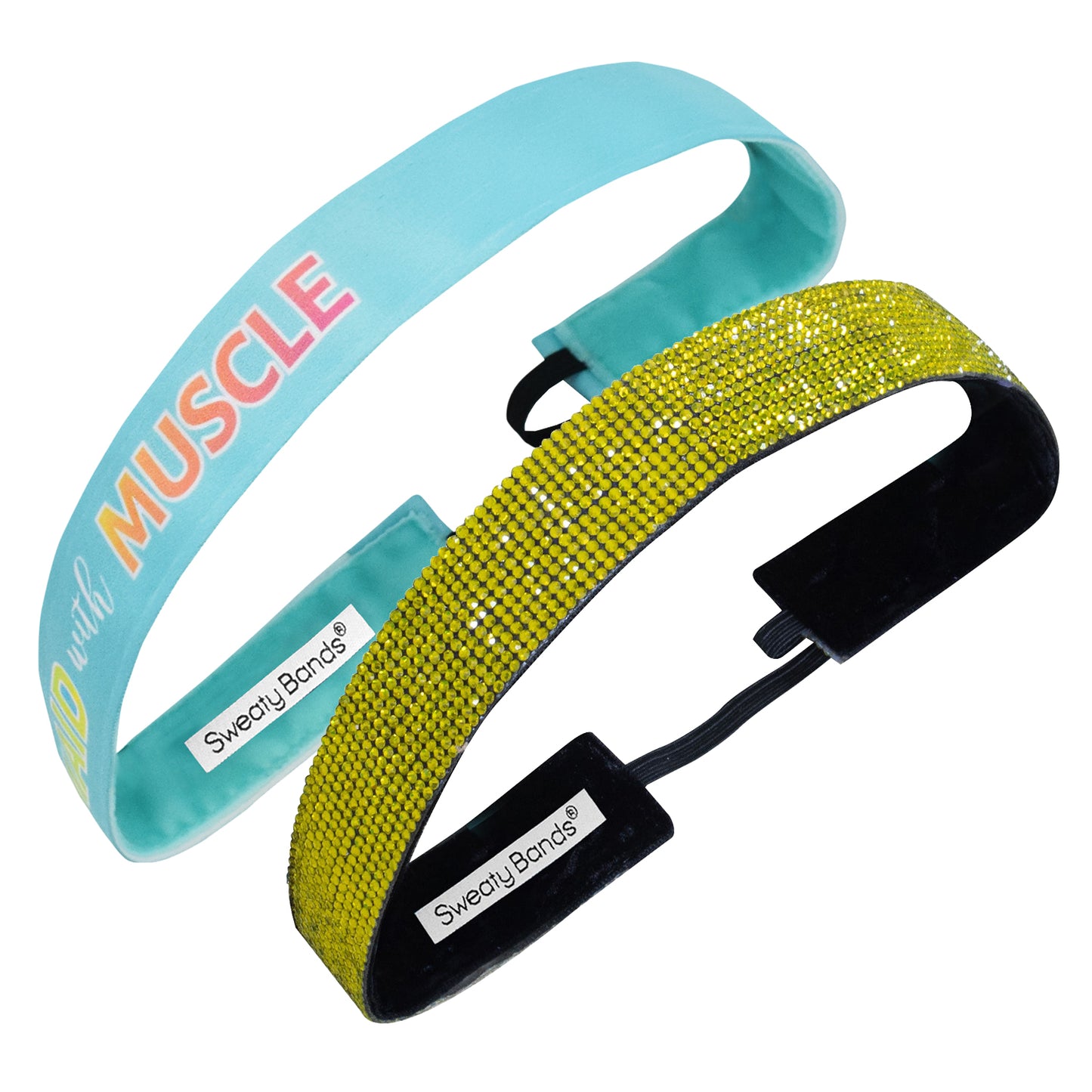 2 Pack | Mermaid with Muscle | Metallic Shimmer Yellow | 1 Inch Sweaty Bands Non Slip Headband