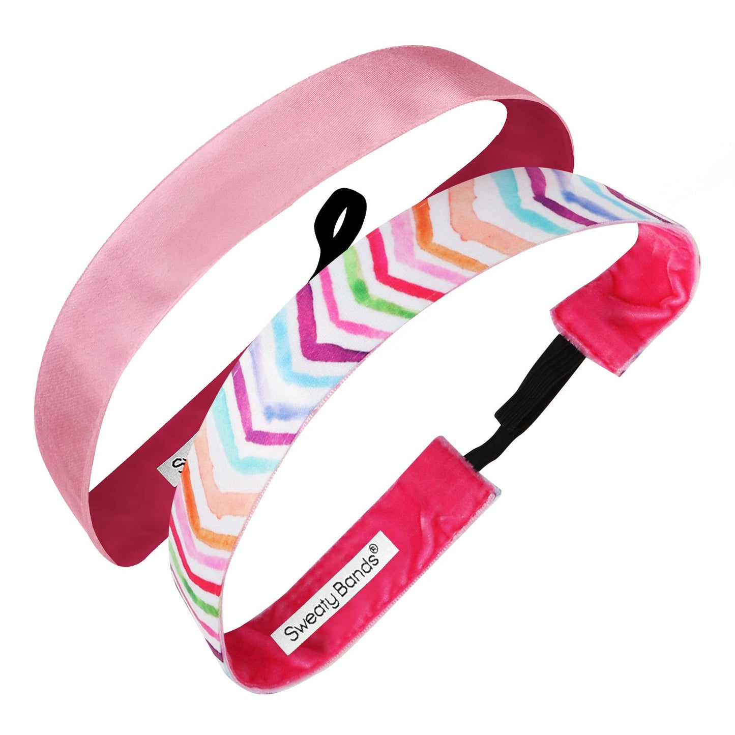 2 Pack | Ramble On Multi, Rock Solid Pink | 1 Inch Sweaty Bands Non Slip Headband