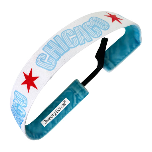 City Pride | Chicago Wavy | White, Red, Blue | 1 Inch Sweaty Bands Non Slip Headband