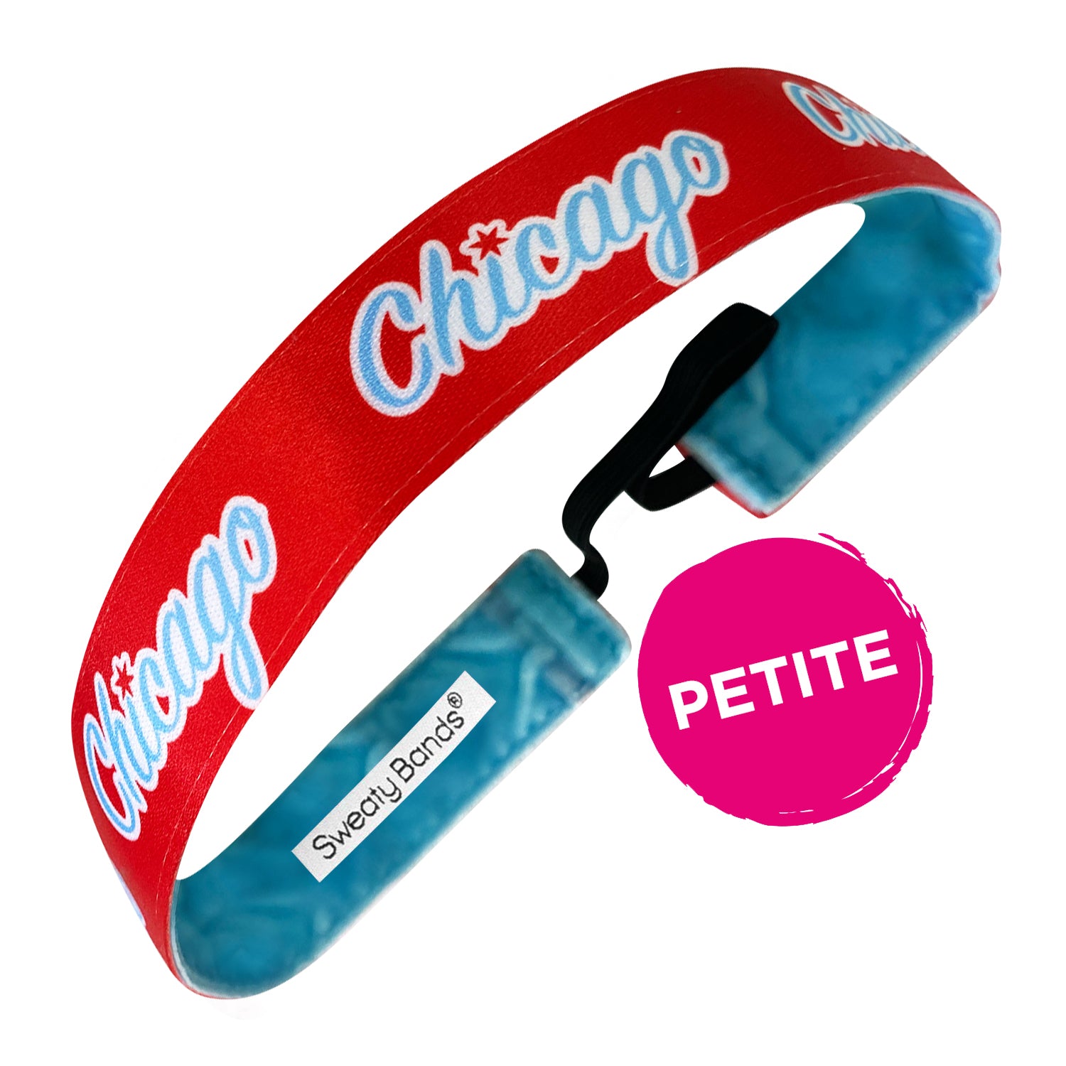 Petite | City Pride | Chicago Script | Red, Blue, White | 1 Inch Sweaty Bands Non Slip Headband