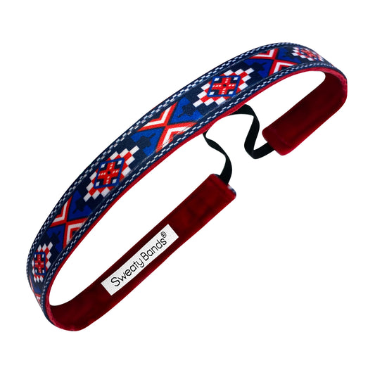 Tribal Runway | Red, Blue | 5/8 Inch Sweaty Bands Non Slip Headband