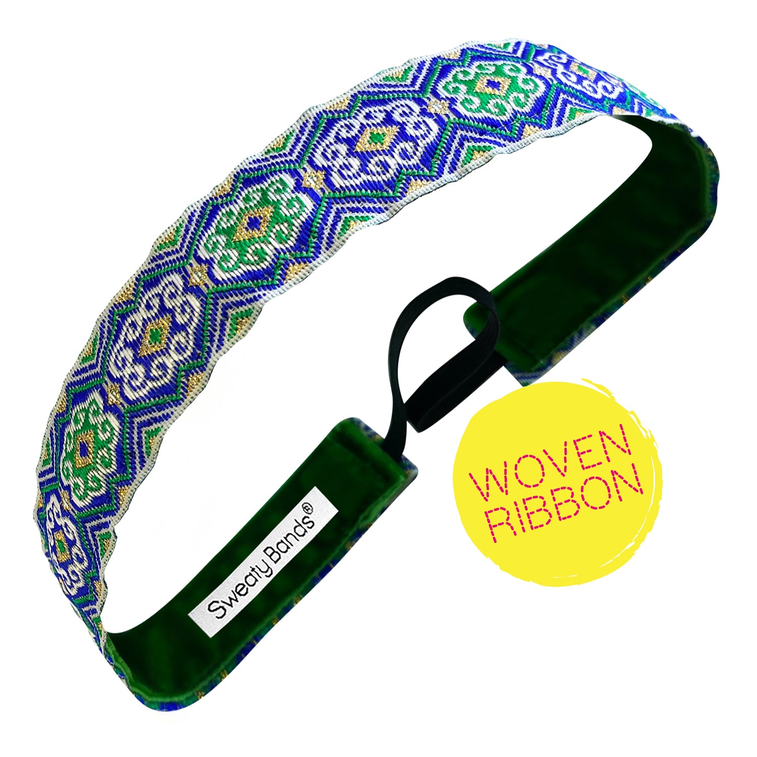 Vintage Scroll | Blue, Green | 1 Inch Sweaty Bands Non Slip Headband