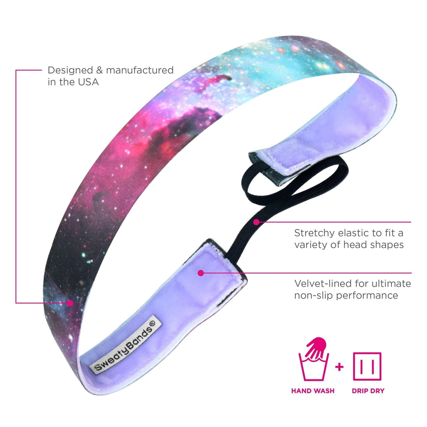 Galaxy | Purple, Teal | 1 Inch Sweaty Bands Non Slip Headband