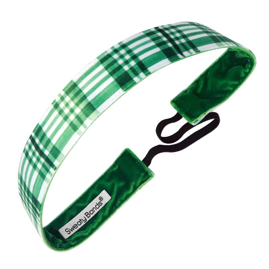 Holiday | Mad For Plaid | Green, White | 1 Inch Sweaty Bands Non Slip Headband